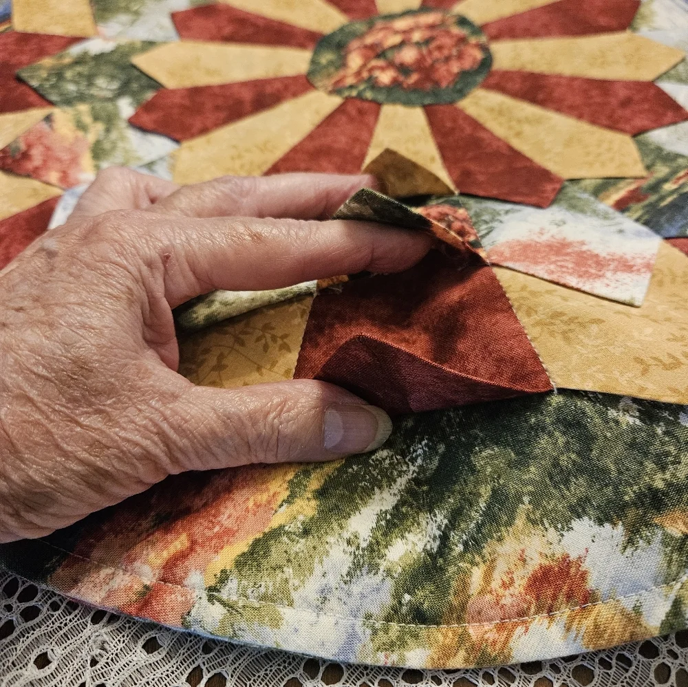 Amish Round Cotton Layered Patchwork Trivet / Hot Pad / Placemat / Pot Holder